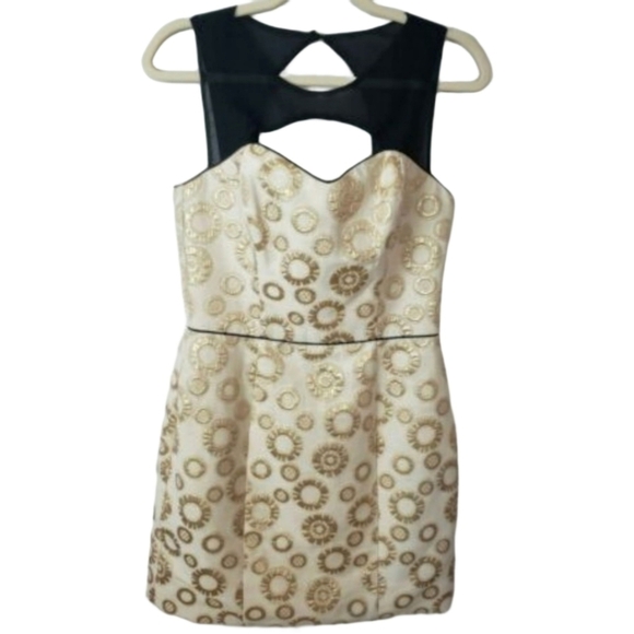 Anthropologie Corey lynn Carter gold metallic circle dress with cutout neckline - Picture 2 of 9